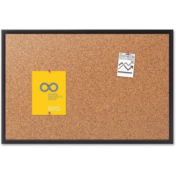 Quartet Cork Bulletin Board, 2'x1-1/2', Aluminum Frame/Black QRT2301B - main